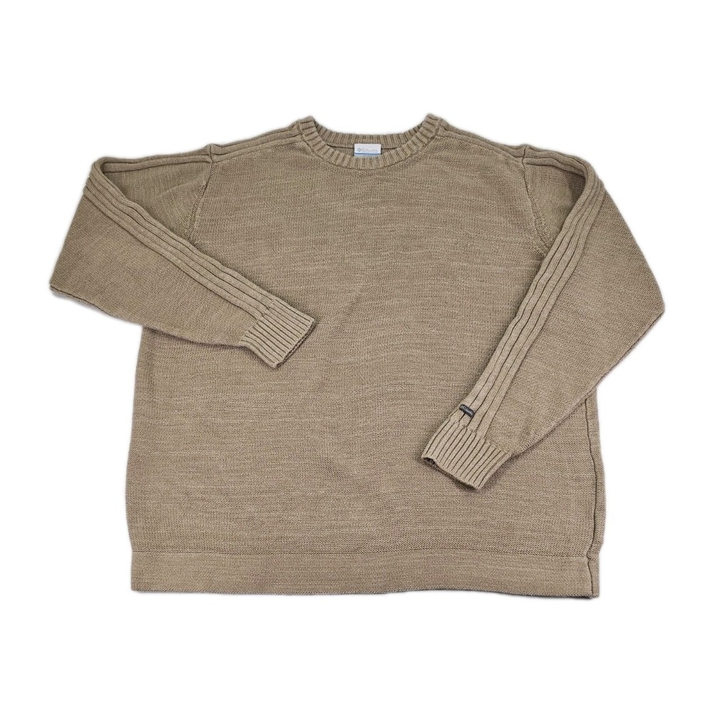 Columbia Sweater Mens XL Brown Tan Ribbed Knit Cotton Crewneck Pullover Casual